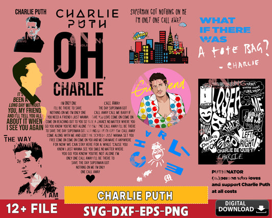 charlie puth PNG, bundle charlie puth svg eps png dxf , for Cricut, Silhouette, digital, file cut