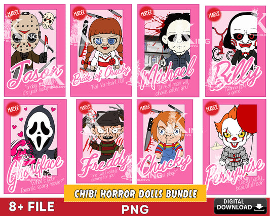 chibi Horror Dolls bundle PNG, Horror Dolls halloween PNG, Silhouette, Digital Download, Instant Download
