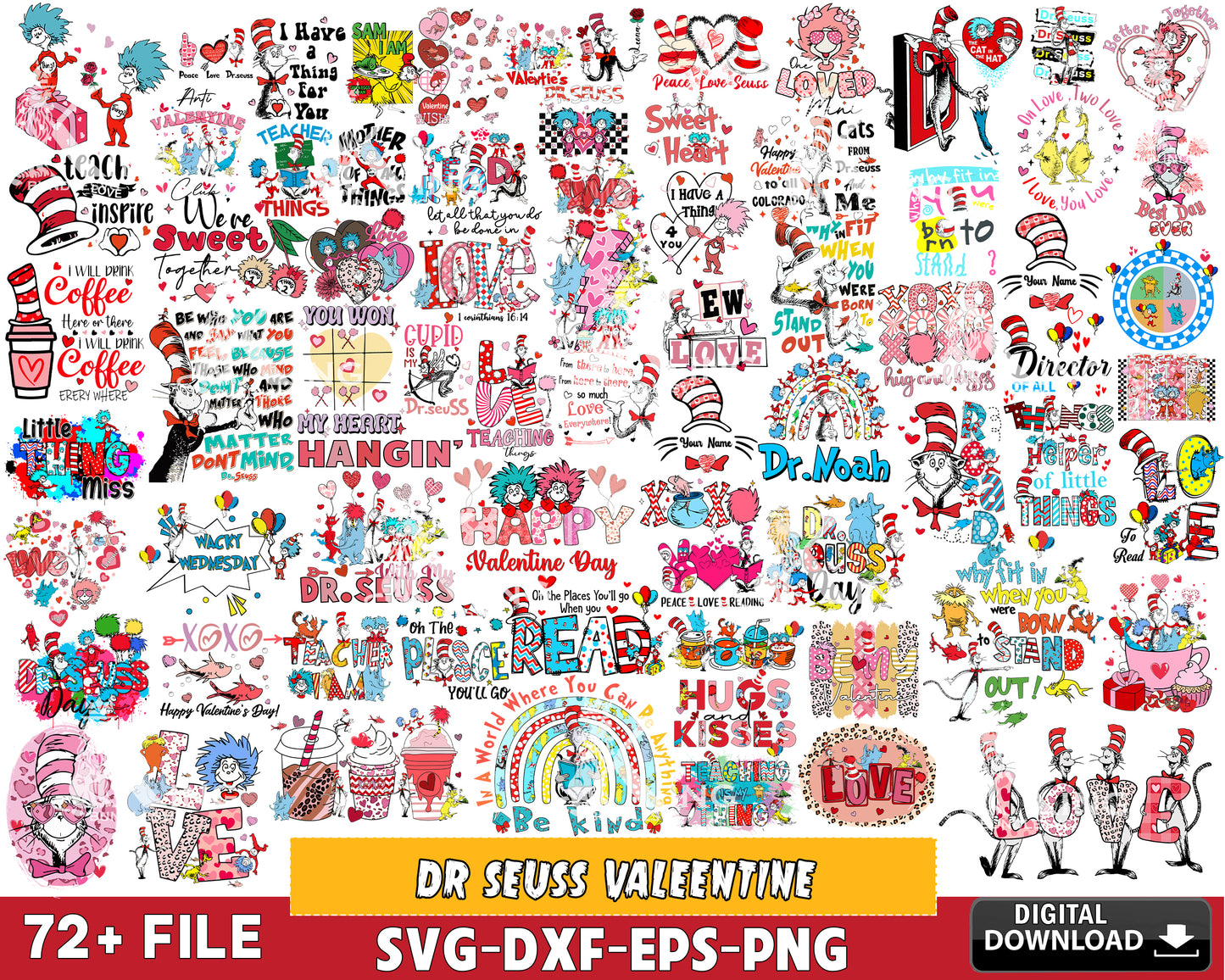 mega bundle dr seuss valentine, for Cricut, Silhouette, digital, file cut, digital download