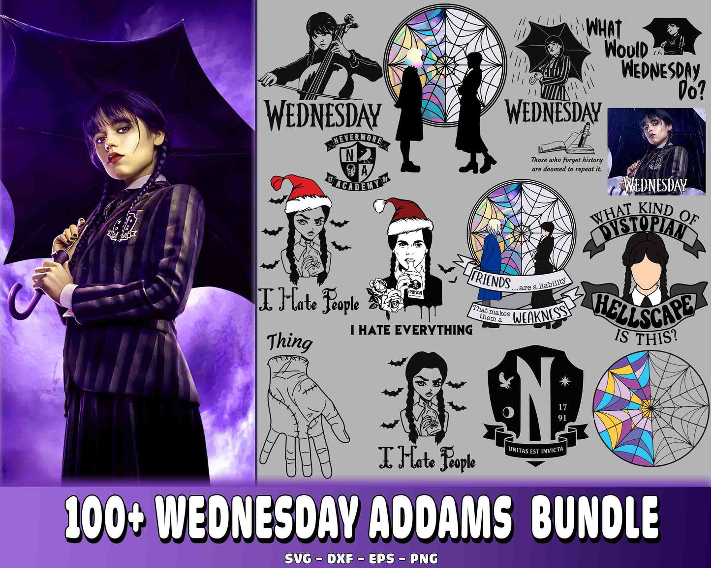 100+ Wednesday Addams bundle SVG , Wednesday Addams SVG DXF EPS PNG, for Cricut, Silhouette, digital, file cut