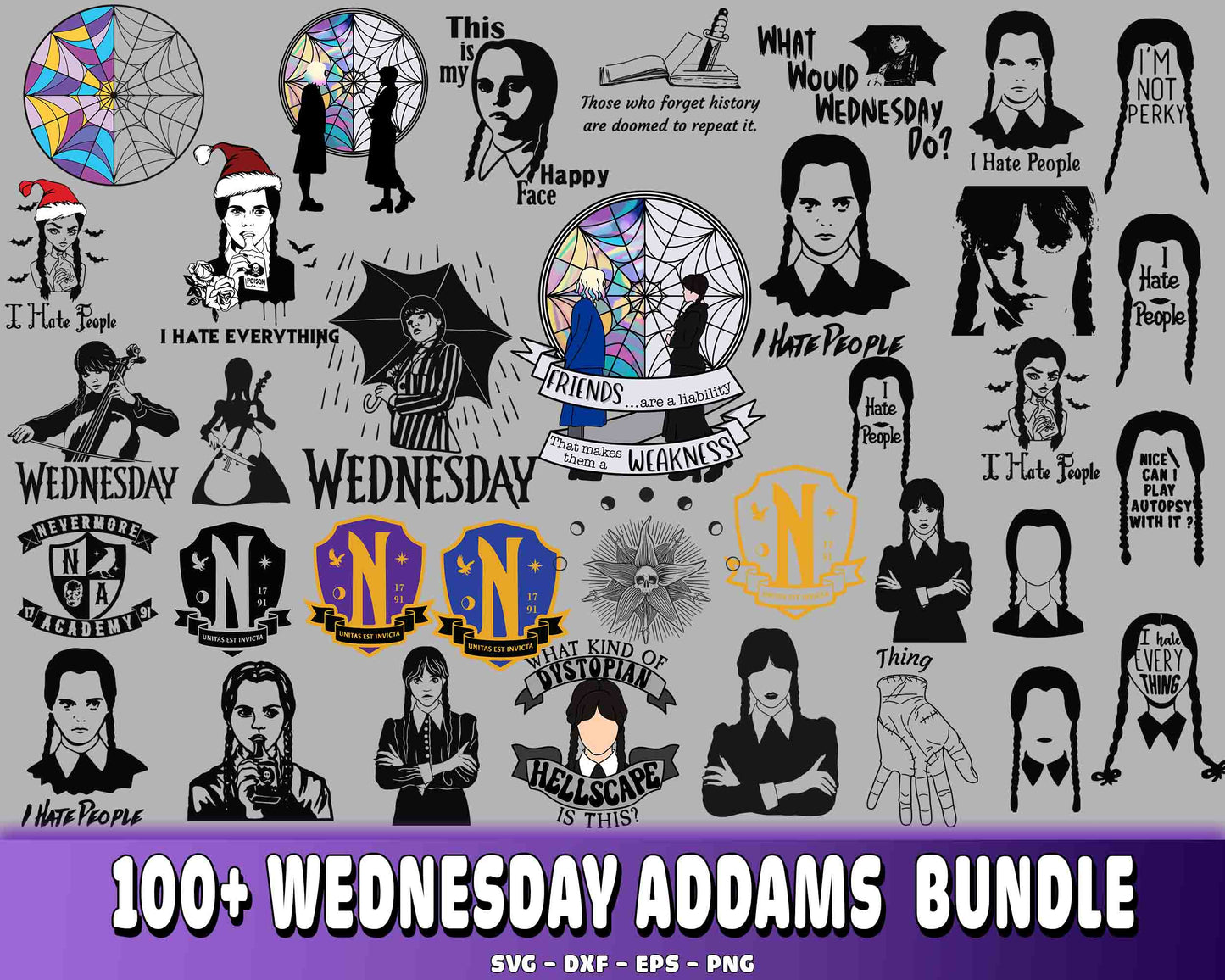 100+ Wednesday Addams bundle SVG , Wednesday Addams SVG DXF EPS PNG, for Cricut, Silhouette, digital, file cut