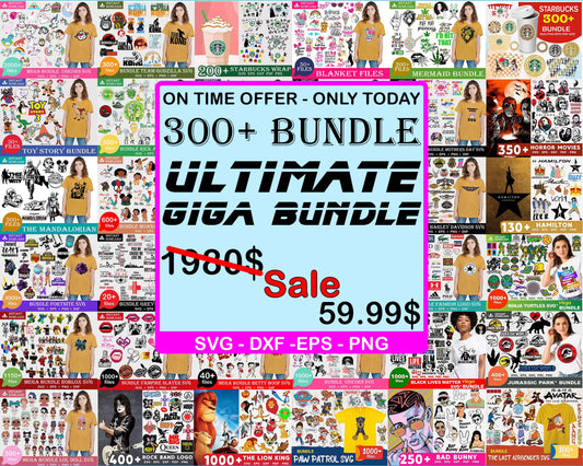 300+ Ultimate Giga Bundle - 300+ bundle svg - Mega SVG Bundle - Big bundle svg - for Cricut, Silhouette, digital, file cut