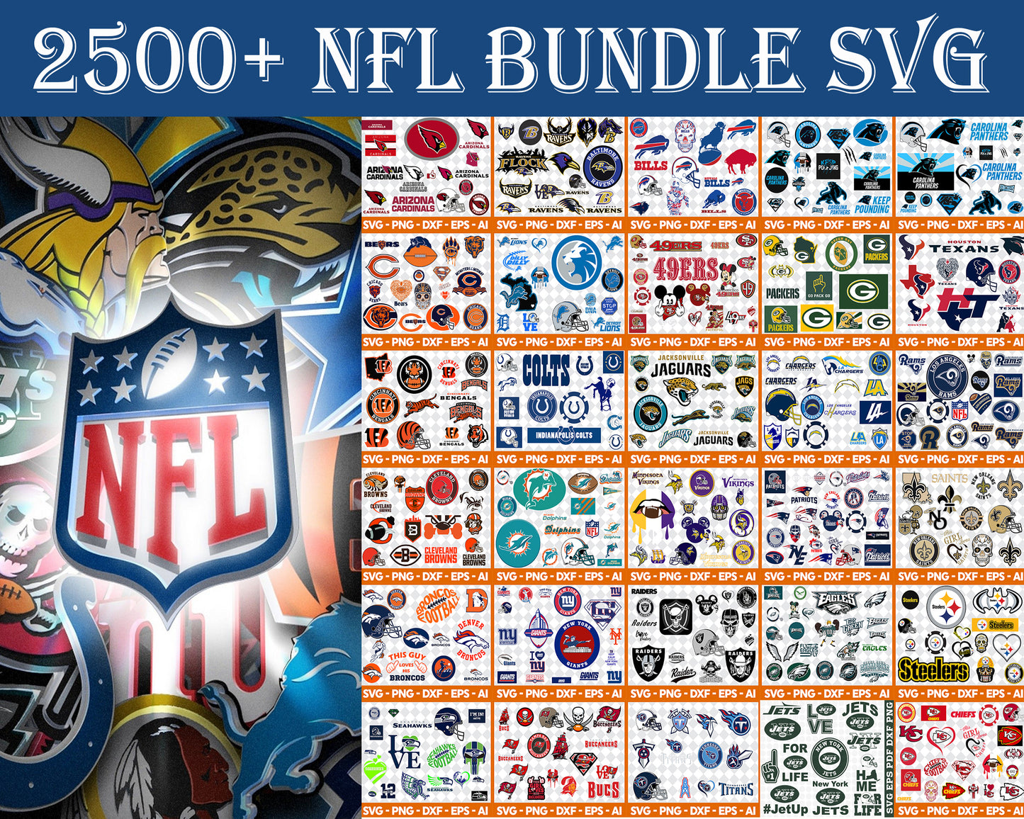 Nfl Bundle svg,2500+ files nfl svg eps png, for Cricut, Silhouette, digital, file cut