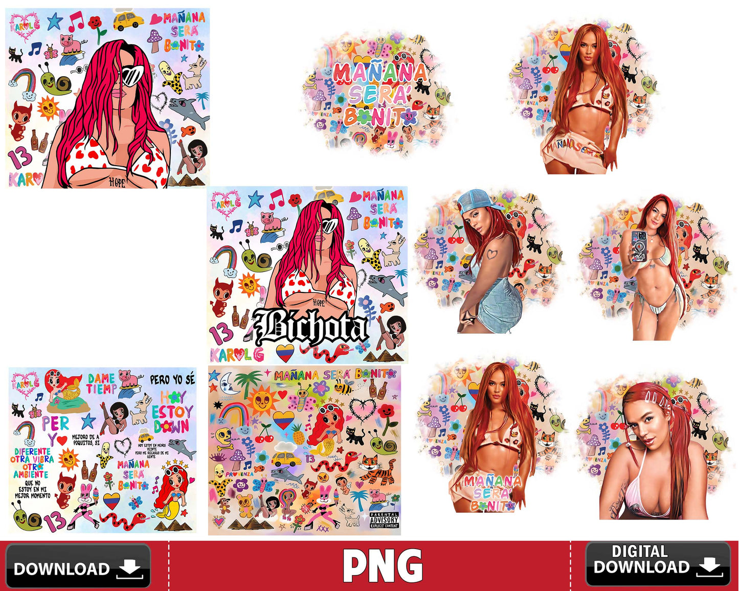 10 file Karol G New Album 20oz Tumbler Wrap PNG Bundle, Mañana Será Bonito 20oz Bundle, Manana Sera Bonito Tumbler Wrap Png, Digital Download , Silhouette