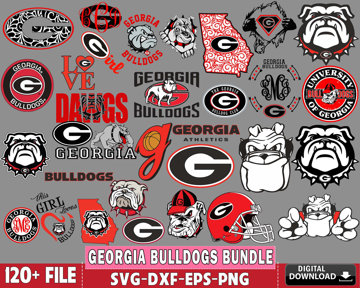 Georgia Bulldogs bundle svg, 120+ file Georgia Bulldogs svg dxf eps png, bundle ncaa svg, for Cricut, Silhouette, digital, file cut