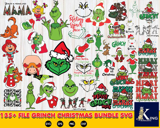 135+file grinch christmas bundle svg , Mega grinch christmas svg eps dxf png, for Cricut, Silhouette, digital, file cut