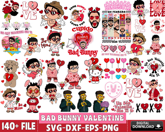 Bad Bunny Valentine SVG bundle , 140+ file Bad Bunny Valentine SVG bundle , Valentine day SVG bundle , Silhouette, Digital download , Instant Download