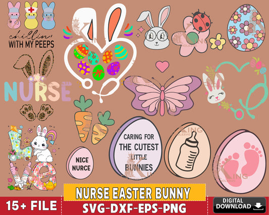 15+ file Nurse easter bunny bundle svg ,  easter svg eps dxf png, for Cricut, Silhouette, digital, file cut
