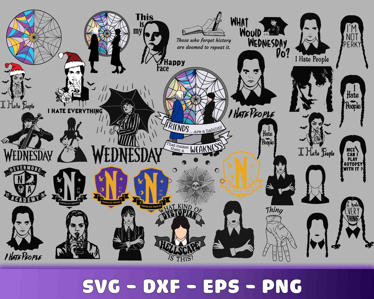 160+ file Wednesday Addams  bundle SVG , Wednesday Addams SVG DXF EPS PNG, for Cricut, Silhouette, digital, file cut
