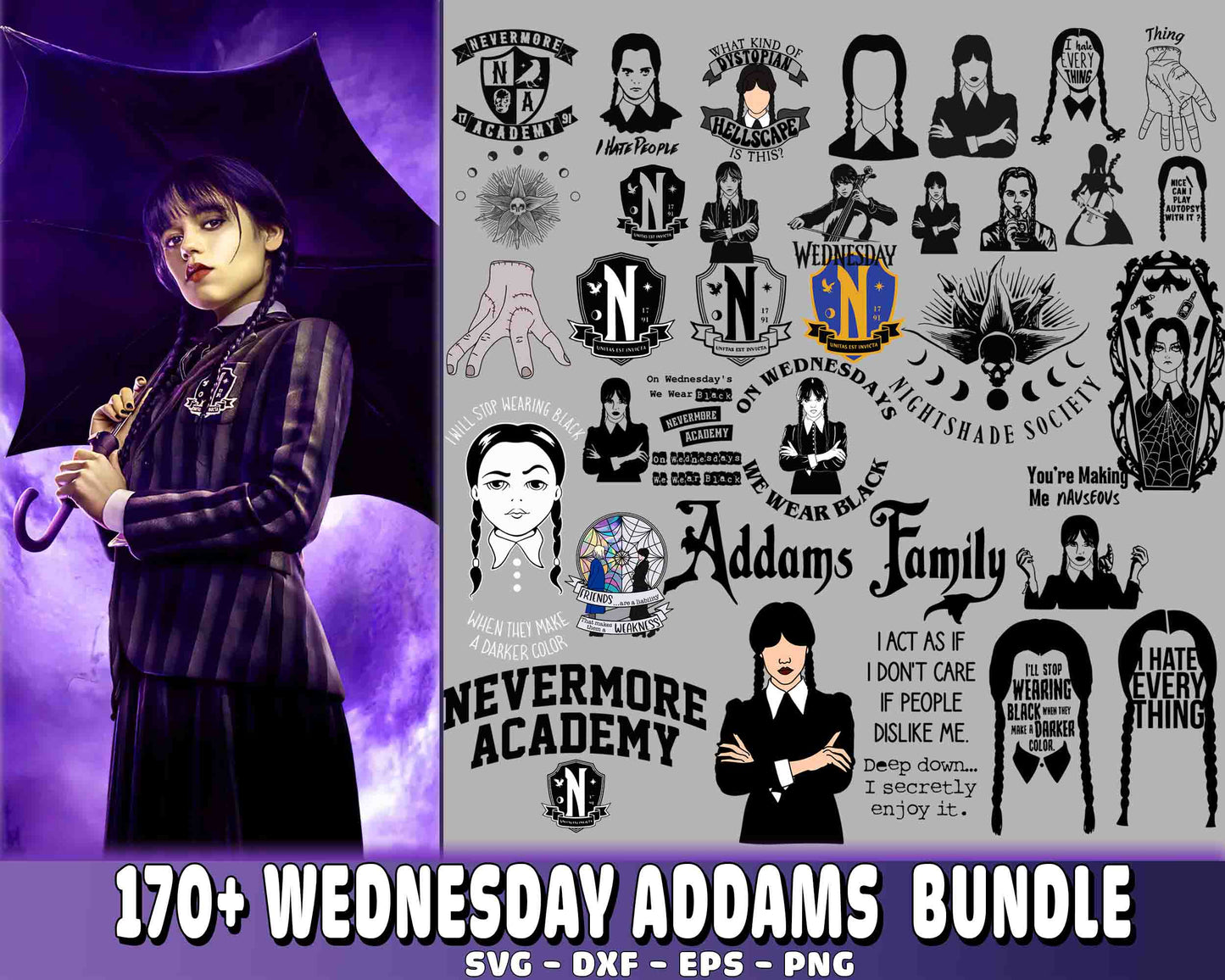 170+ file Wednesday Addams bundle SVG , Wednesday Addams SVG DXF EPS PNG, for Cricut, Silhouette, digital, file cut