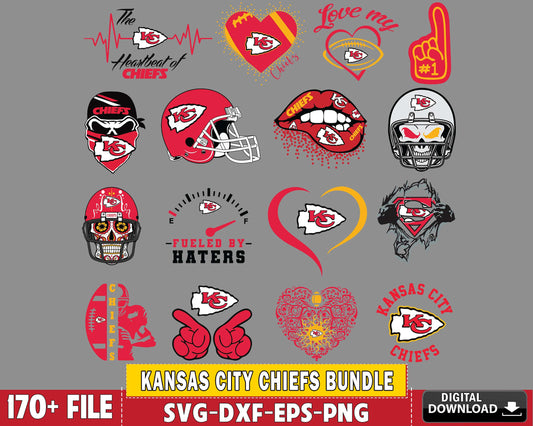 Kansas City Chiefs Bundle svg ,170+ file Kansas City Chiefs svg, Nfl svg, Bundle superbowl Digital Cut Files ,  super bowl svg eps dxf png file, for Cricut, Silhouette, digital, file cut