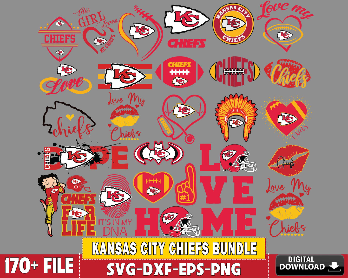 Kansas City Chiefs Bundle svg ,170+ file Kansas City Chiefs svg, Nfl svg, Bundle super bowl Digital Cut Files , superbowl svg eps dxf png file, for Cricut, Silhouette, digital download , file cut