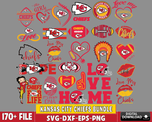 Kansas City Chiefs Bundle svg ,170+ file Kansas City Chiefs svg, Nfl svg, Bundle  super bowl Digital Cut Files ,  superbowl svg eps dxf png file, for Cricut, Silhouette, digital download , file cut