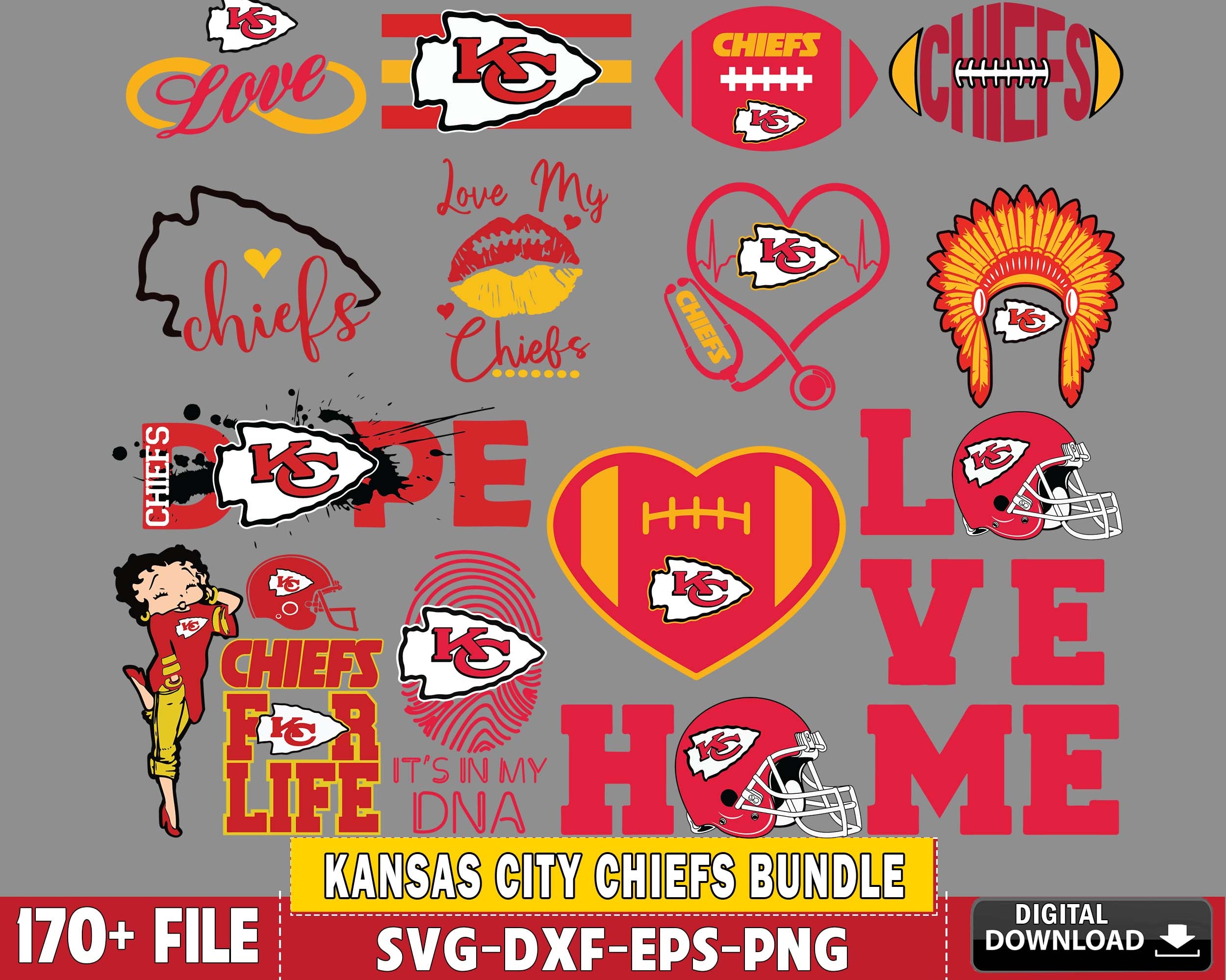 Kansas City Chiefs 57 SVG Bundle Package designs – Family Supply Digitals