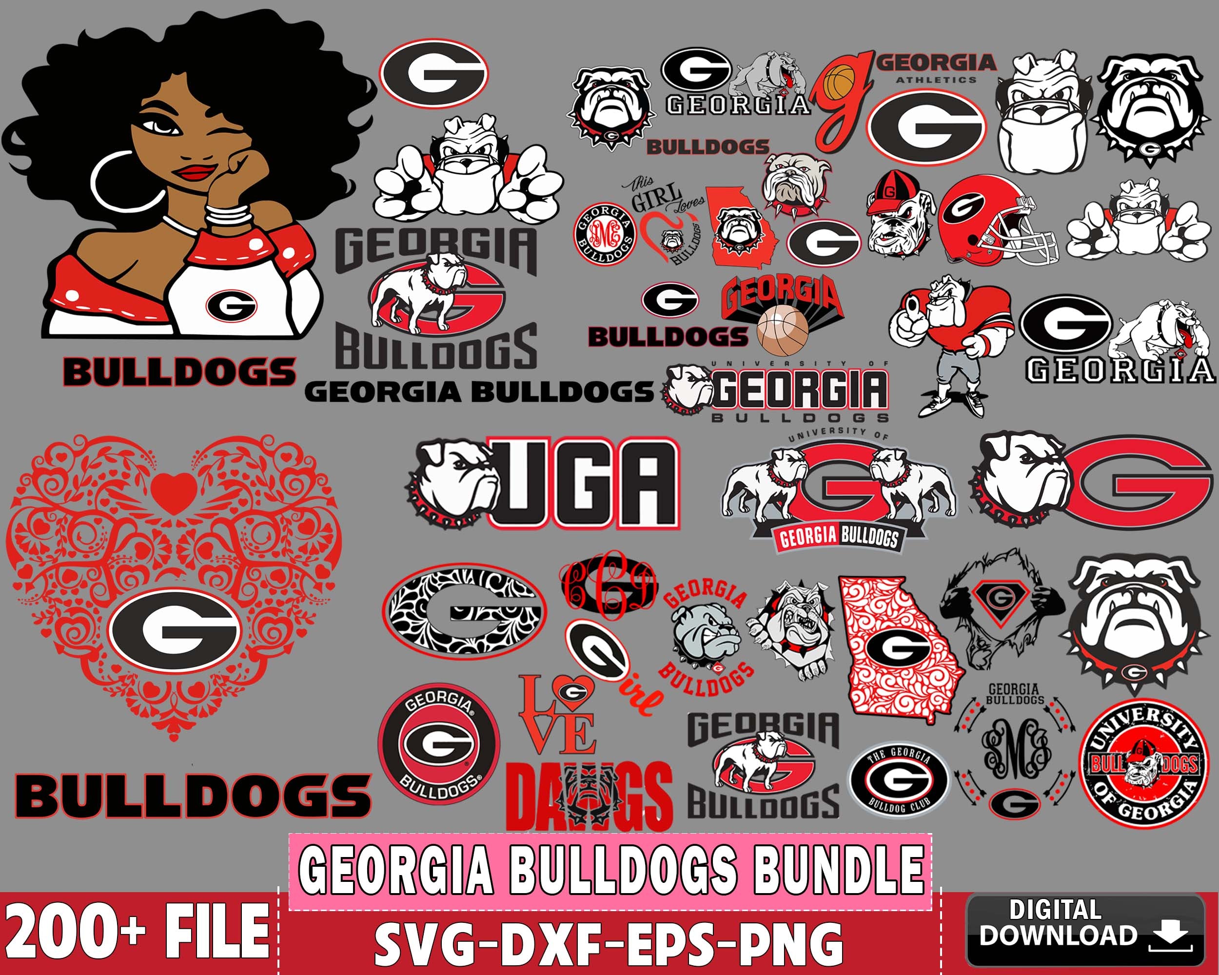 Bulldog Georgia SVG - UGA Georgia Bulldog Script Digital Download Design  for Vinyl Decals, Shirts, Art and Printables