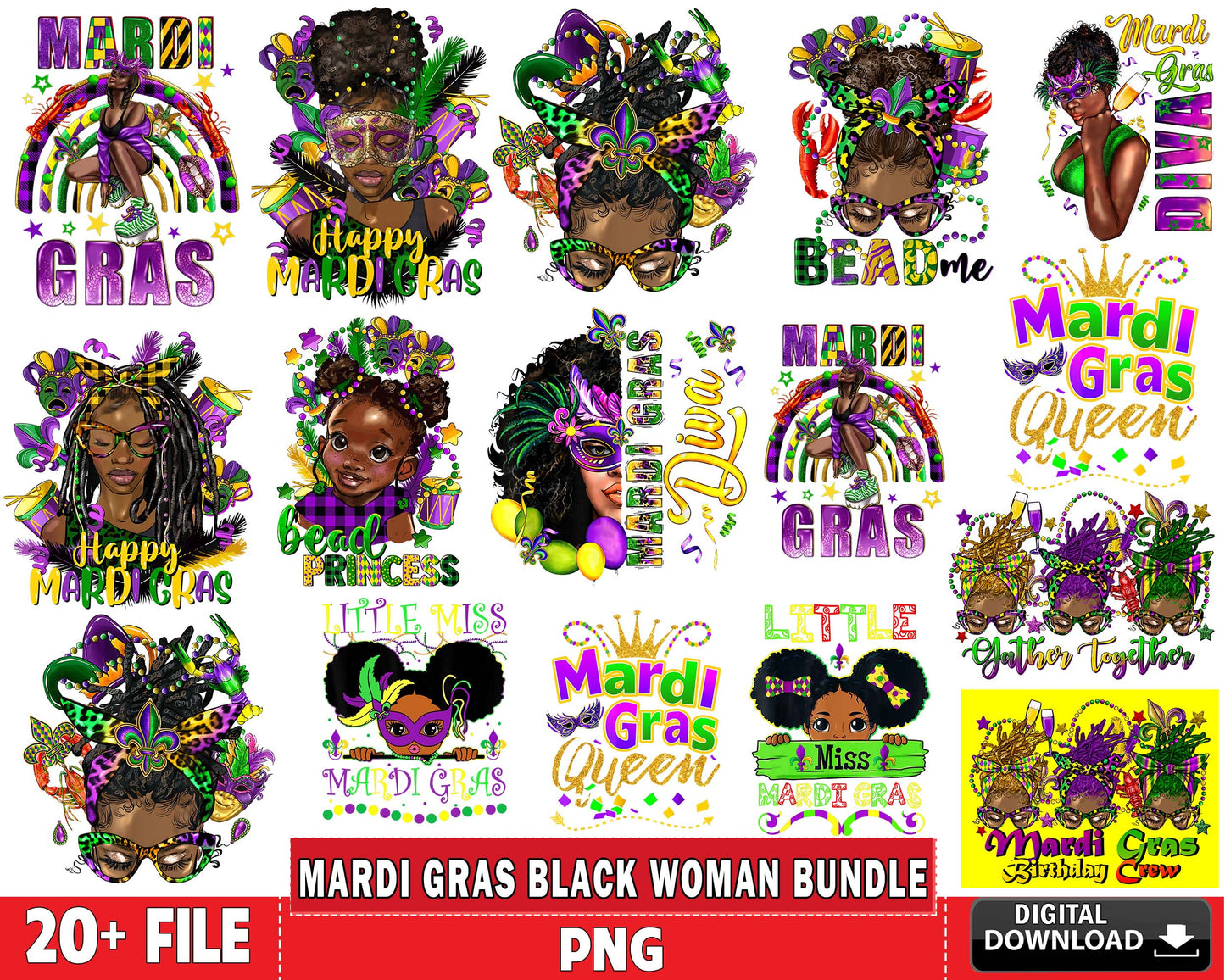 20+ file mardi gras black woman bundle PNG , mardi gras black woman PNG, for Cricut, Silhouette, digital download, file cut
