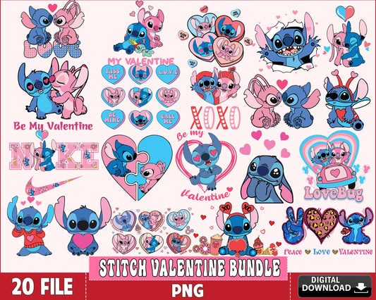 20 file Stitch Valentine bundle PNG, Valentine's day Sublimation, Valentines Day Sublimation bundle, Valentine Day love sublimation ,Valentine day PNG bundle , Silhouette, Digital download , Instant Download