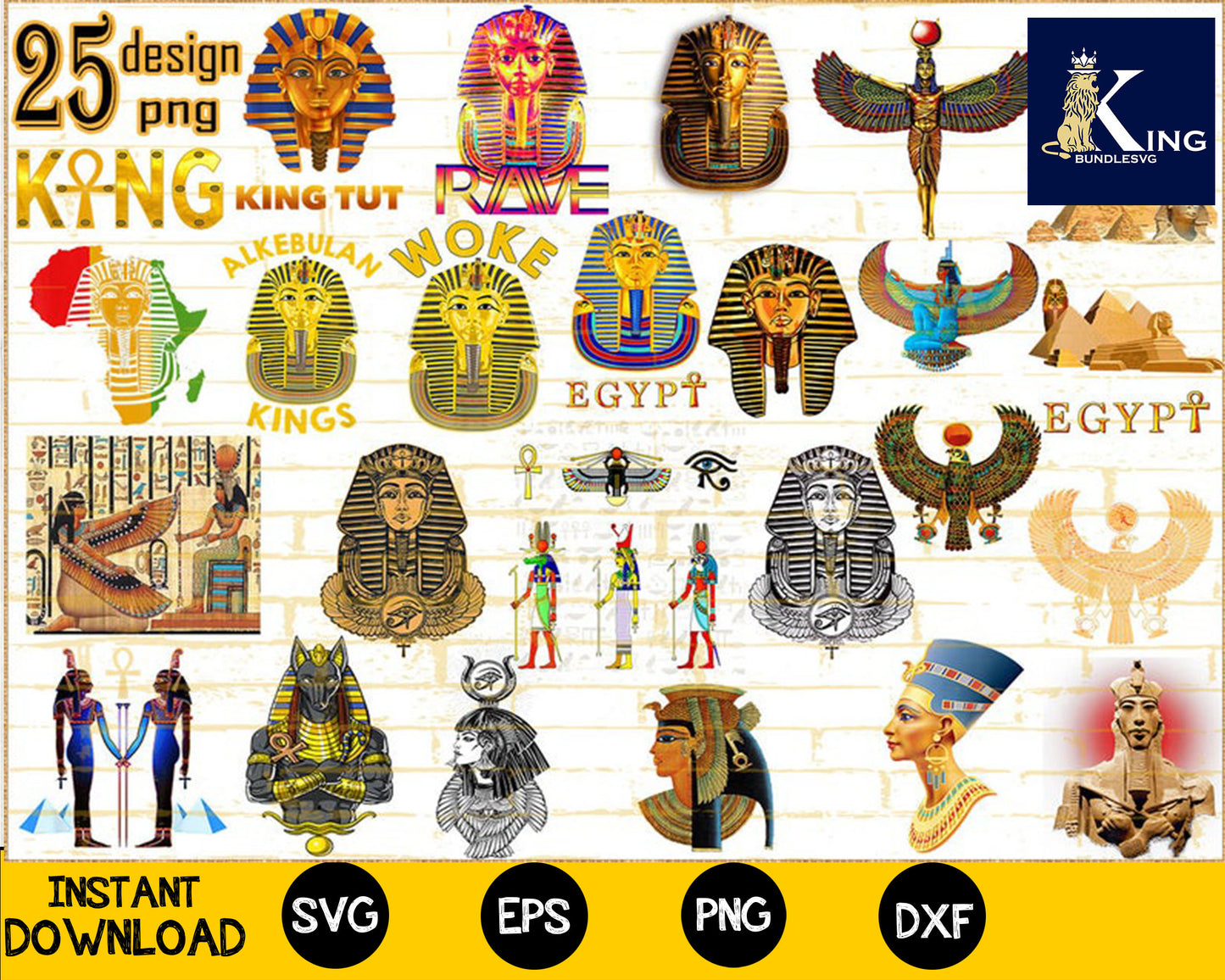 25 design Pharaoh Bundle PNG , Egyptian bundle png , Tutankhamun ,cleopatra png , pyramid png , digital PNG for Cricut, Silhouette, digital, file cut