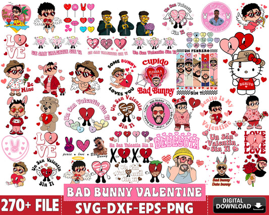 Bad Bunny Valentine SVG bundle , 270+ file Bad Bunny Valentine SVG bundle , Valentine day SVG bundle , Silhouette, Digital download , Instant Download