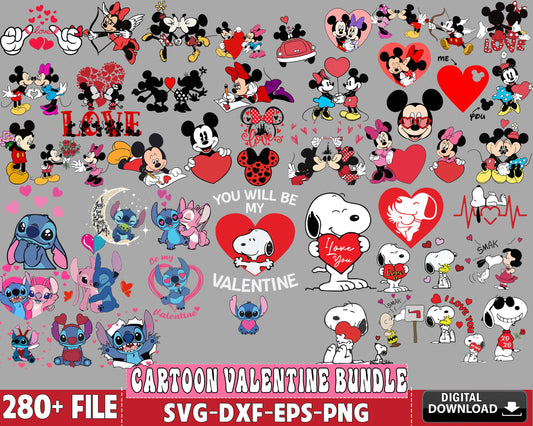 Cartoon Valentine SVG bundle , 280+ file Cartoon Valentine bundle SVG , Valentine day SVG bundle , Silhouette, Digital download , Instant Download