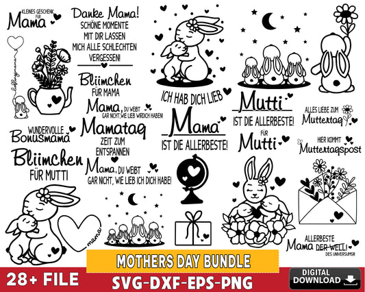 28+ file Mothers Day Bundle SVG, Mothers day Sayings, Mothers Day Lettering, Cute Bunny Mom Children SVG EPS PNG DXF , for Cricut, Silhouette, digital download, file cut