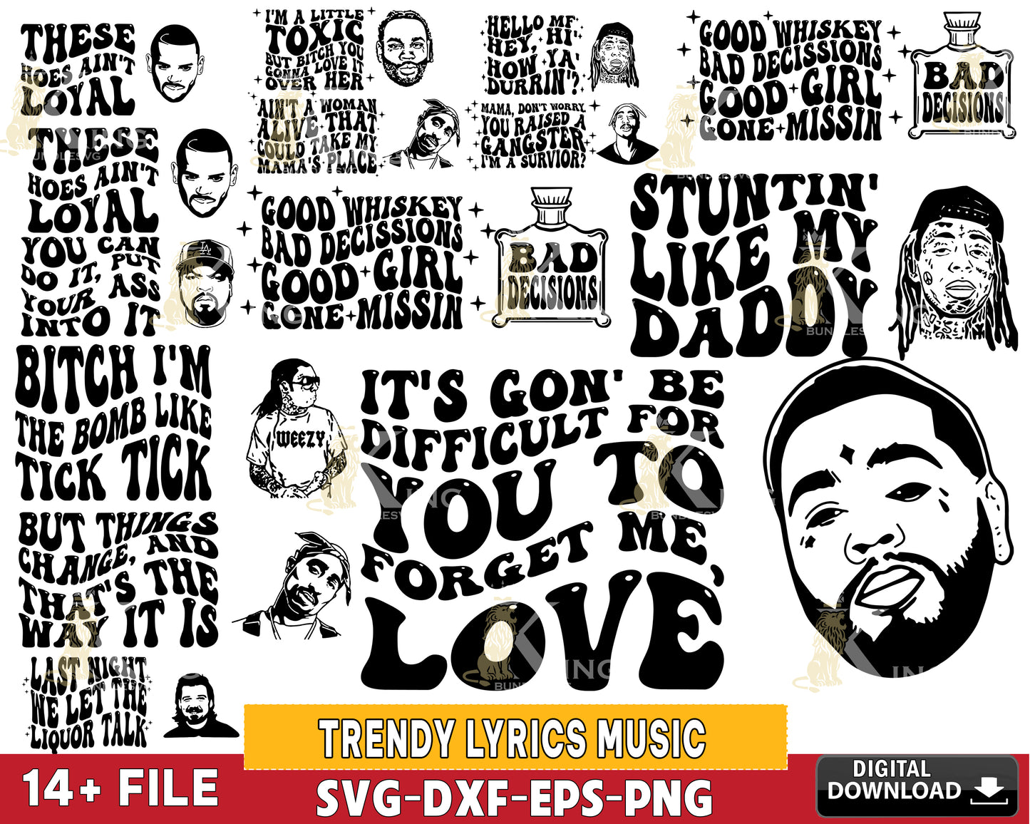 30+ Trendy Lyrics Music Svg Bundle, Even Savage Bitches Go To Heaven, Trendy Singer Svg Bundle, Hip Hop Country Music SVG DXF EPS PNG , Outer Banks svg, cricut, for Cricut, Silhouette, digital, file cut