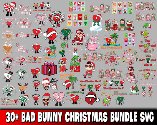 Christmas Bad Bunny bundle SVG , 30+file bad bunny christmas bundle svg dxf eps png , for Cricut, Silhouette, digital, file cut