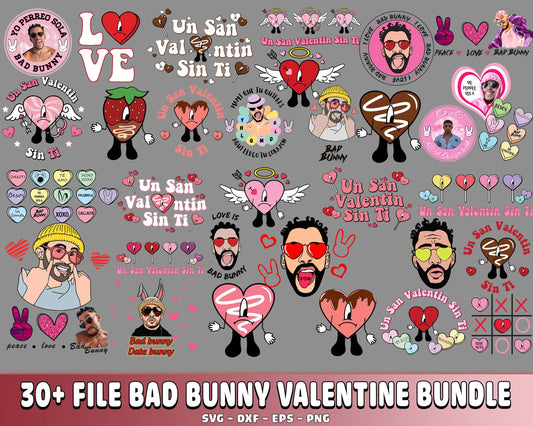 Bad Bunny Valentine SVG , 30+ file bad bunny valentine bundle SVG , Valentine day SVG bundle , Silhouette, Digital download , Instant Download