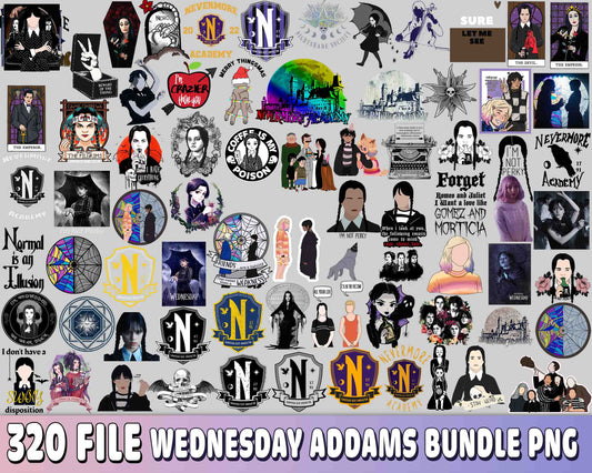 320 file Wednesday Addams bundle PNG , Wednesday Addams PNG, Silhouette, Digital Download , Instant Download