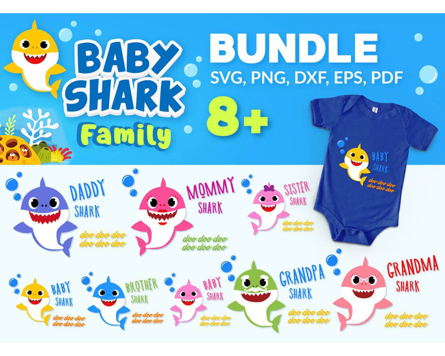 Baby Shark bundle Svg,2000+ file Baby Shark svg eps png, for Cricut, Silhouette, digital, file cut