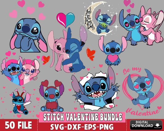 STITCH Valentine SVG bundle , 50 file STITCH valentine bundle SVG, Valentine day SVG bundle , Silhouette, Digital download , Instant Download