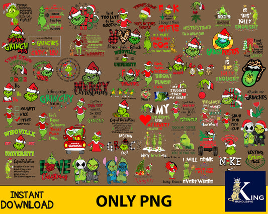 60+ file Grinch bundle PNG , Bundle Christmas PNG , for Cricut, Silhouette, digital, file cut