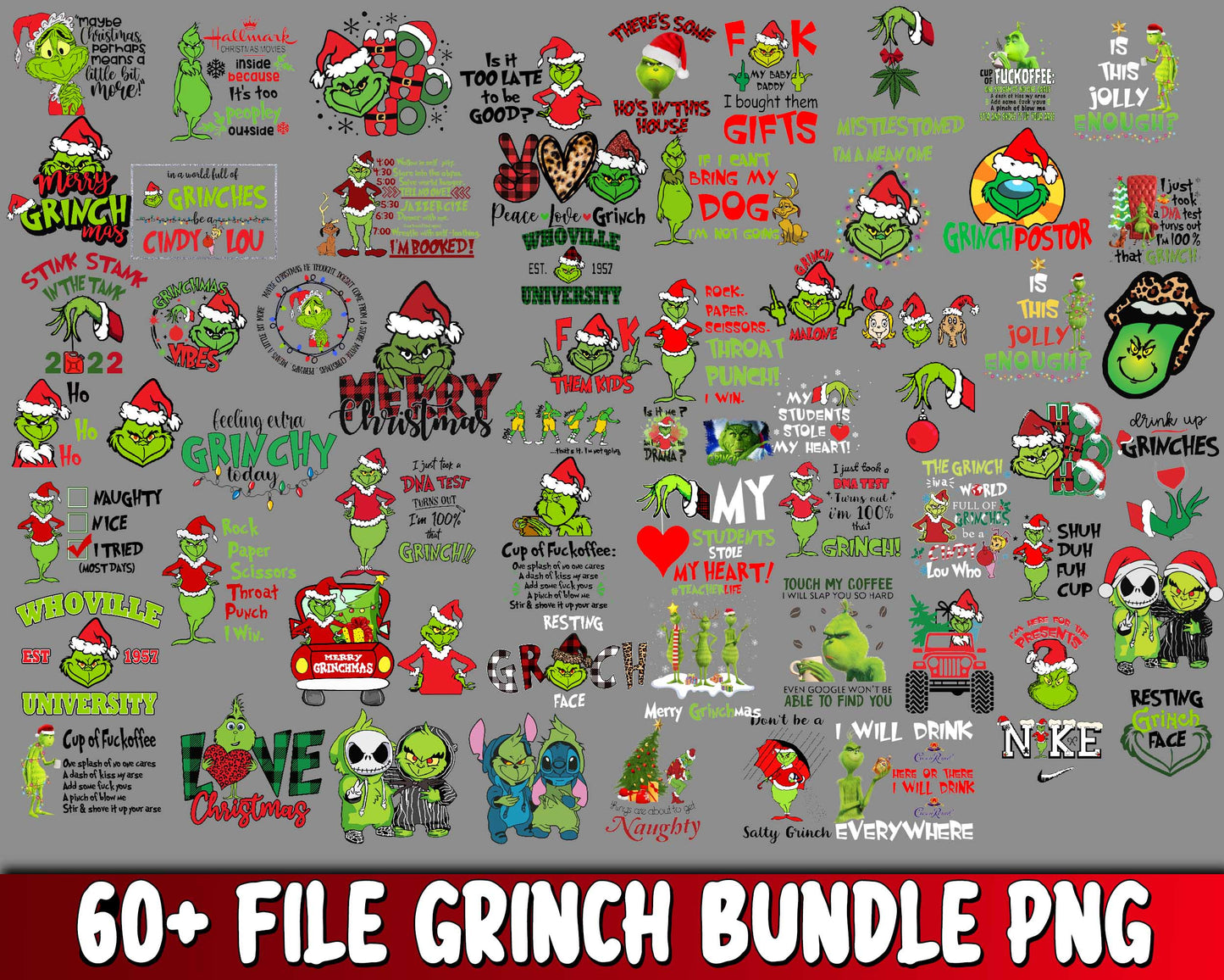 60+ file Grinch bundle PNG , Mega bundle grinch PNG , for Cricut, Silhouette, digital, file cut