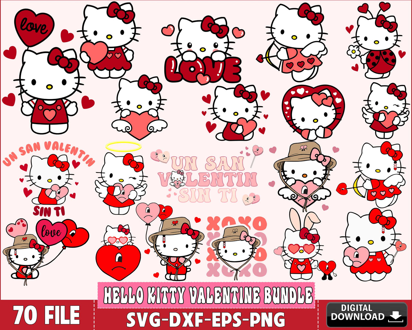Hello Kitty Valentine SVG bundle , 70+ file Hello Kitty Valentine bundle SVG , Valentine day SVG bundle , Silhouette, Digital download , Instant Download