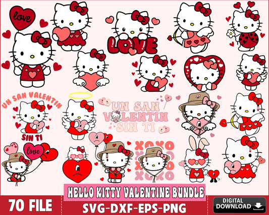 Hello Kitty Valentine SVG bundle , 70+ file Hello Kitty  Valentine bundle SVG , Valentine day SVG bundle , Silhouette, Digital download , Instant Download