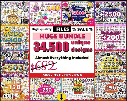 Huge bundle 34.500+ file unique designs,for Cricut, Silhouette, digital, file cut