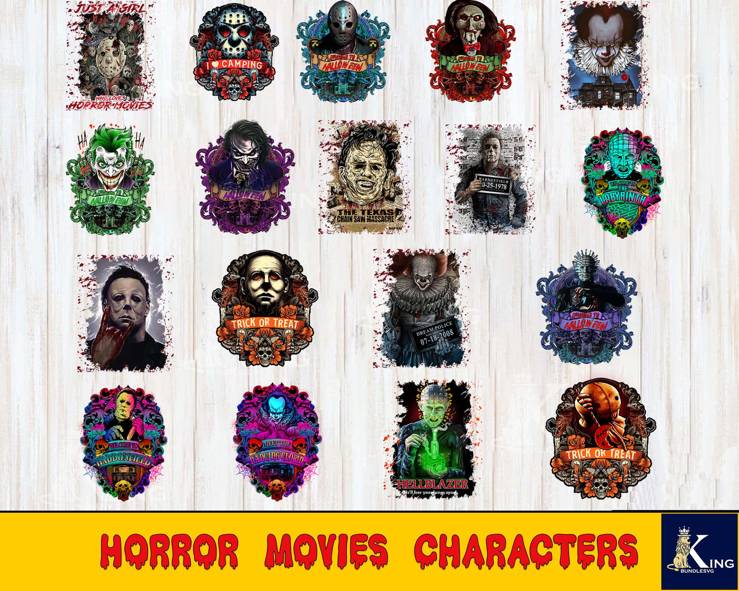 Bundle Horror Movies Characters PNG, Halloween Sublimation Designs Png, Halloween Bundle Png, digital