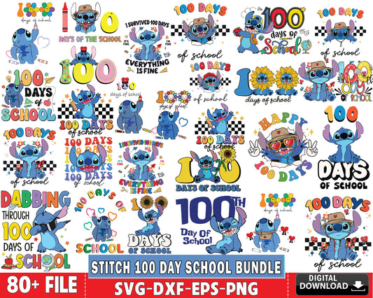 80+ file stitch 100 day school bundle svg, 100 day school SVG EPS PNG DXF , for Cricut, Silhouette, digital download, file cut