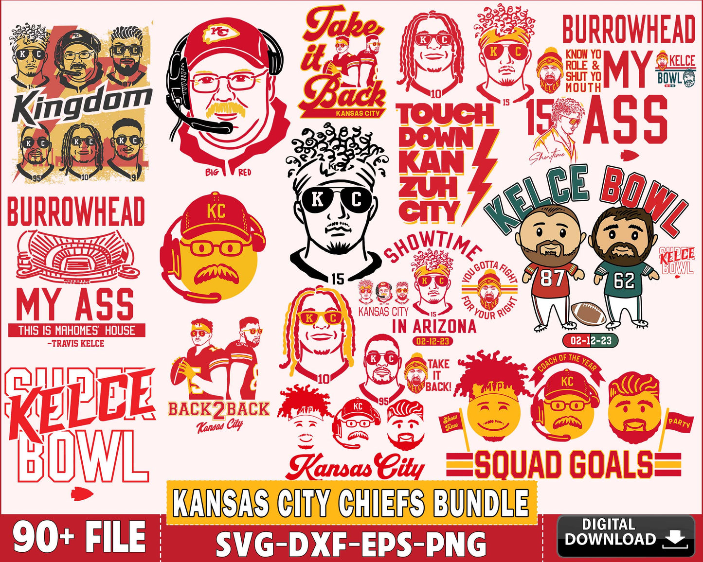 Kansas City Chiefs Bundle svg ,90+ file Kansas City Chiefs svg, Nfl svg, Bundle superbowl Digital Cut Files svg eps dxf png file, super bowl for Cricut, Silhouette, digital, file cut
