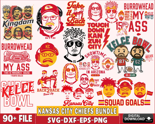 Kansas City Chiefs Bundle svg ,90+ file Kansas City Chiefs svg, Nfl svg, Bundle superbowl Digital Cut Files svg eps dxf png file,  super bowl for Cricut, Silhouette, digital, file cut