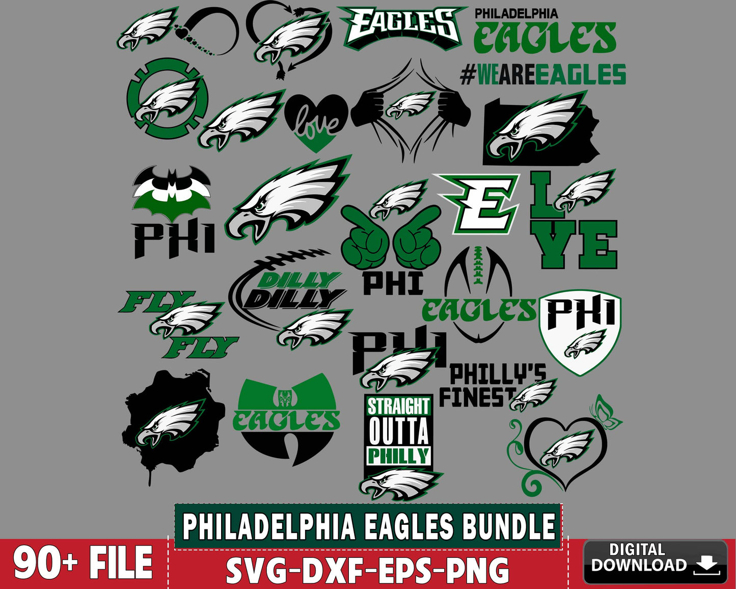 Philadelphia Eagles Bundle svg,90+ file Philadelphia Eagles Nfl svg, Bundle superbowl Digital Cut Files, super bowl svg eps dxf png file, for Cricut, Silhouette, digital, file cut