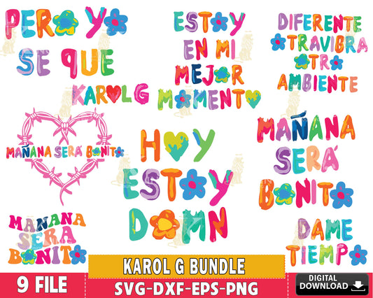 9 file Karol G svg , Mañana Sera Bonito bundle SVG EPS PNG DXF , for Cricut, Silhouette, digital download, file cut