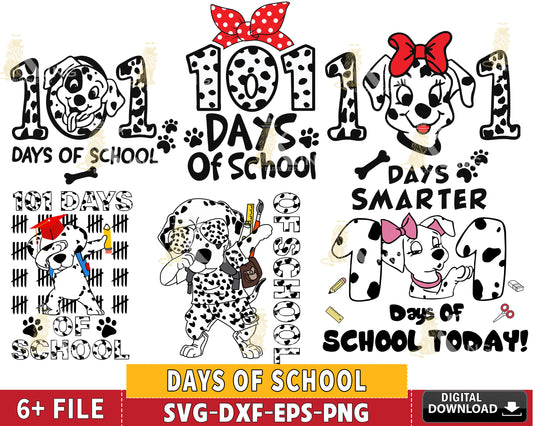 101 Days Of School Dalmatian Dog svg, 101 Days Smarter, 101 Days Of School bundle  SVG EPS PNG DXF , for Cricut, Silhouette, digital download, file cut