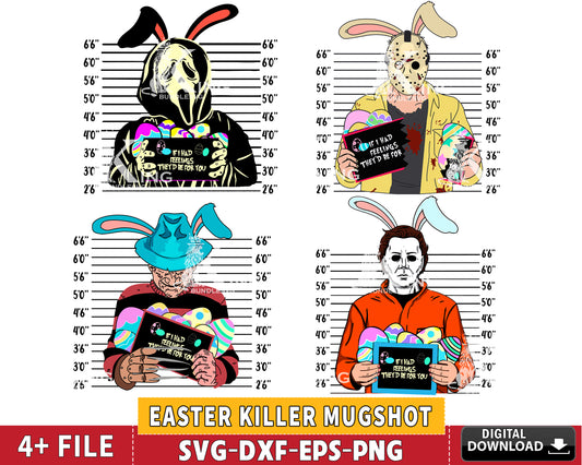 Easter Killer Mugshot svg Bundle, Horror Easter svg Bundle, Happy Easter Day svg , Funny Easte svg eps dxf png, for Cricut, Silhouette, digital, file cut