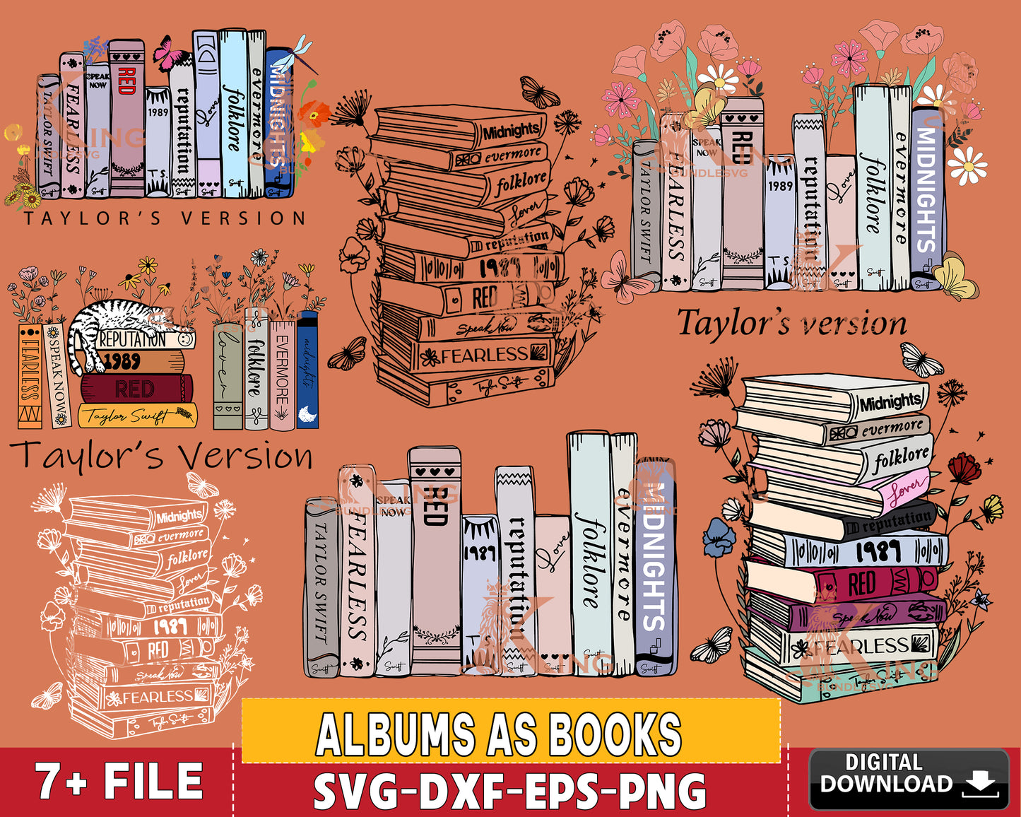 Albums As Books svg,Taylor Albums Books bundle SVG DXF EPS PNG, Taylor Swift Inspired Svg, Swiftie Svg, Swift Midnight svg, cricut, for Cricut, Silhouette, digital, file cut