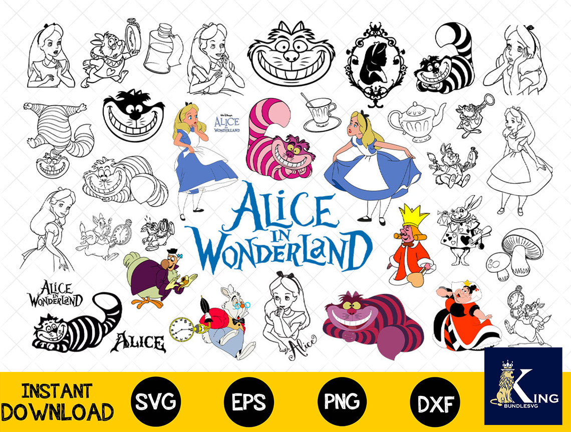 37+ file Alice in Wonderland SVG Mega Bundle svg eps png, for Cricut, Silhouette, digital, file cut