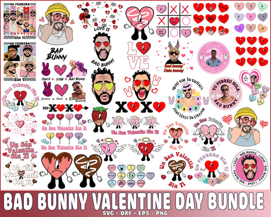 Bad Bunny Valentine day bundle SVG DXF EPS PNG, Bad Bunny Conversation Hearts , Valentine day SVG bundle , Silhouette, Digital download , Instant Download