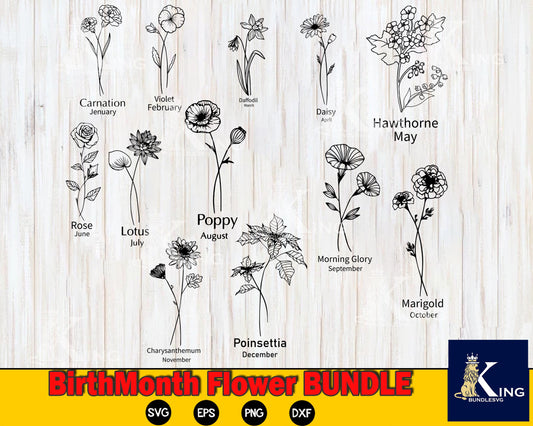 Birthday Bundle svg, BirthMonth Flower svg eps png, for Cricut, Silhouette, digital, file cut