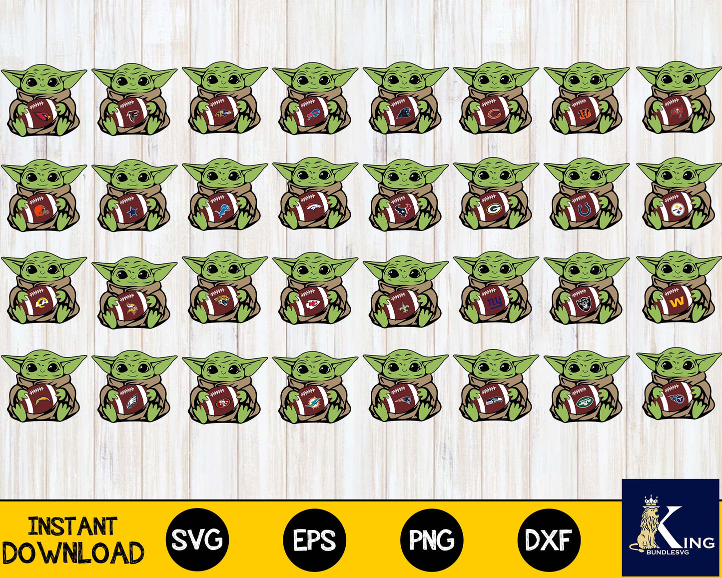 Bundle NFL Baby Yoda, Baby Yoda svg eps dxf png file ,32 team nfl svg eps png, for Cricut, Silhouette, digital, file cut