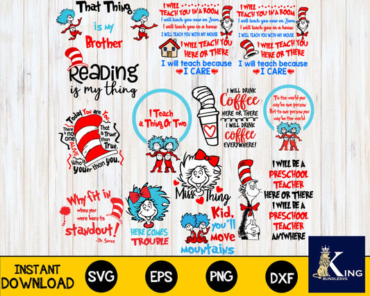 Bundle Reading im my thing, that thing is my sister, miss thing , here comes trouble svg,mega bundle dr seuss svg,bundle dr seuss for Cricut, Silhouette, digital, file cut